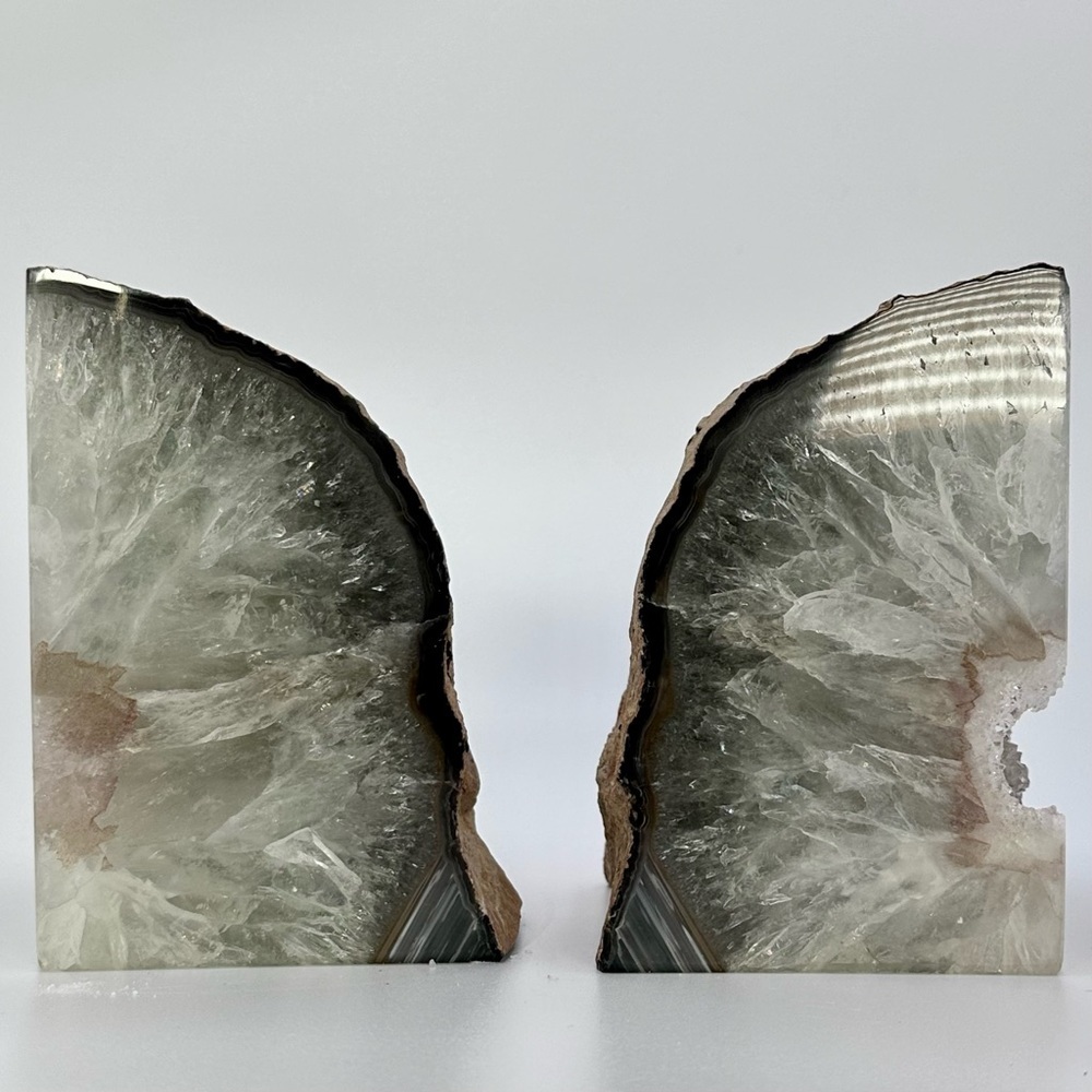Crystal Bookends, Agate, Geode Center, White, Gray, Cream Layers (10+ lbs.) - Picture 3 of 14